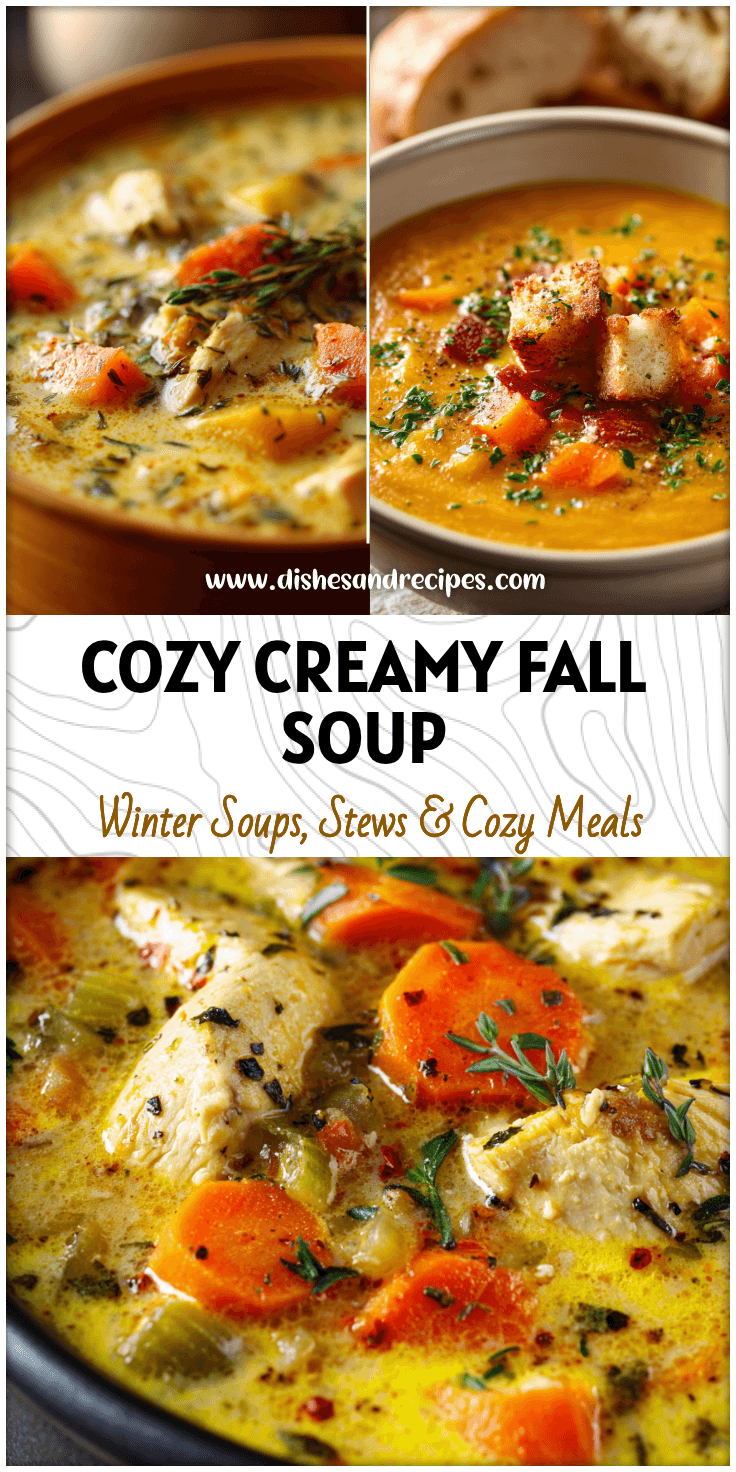 A cozy bowl of creamy chicken and pumpkin soup topped with herbs, a perfect fall soup vegetable meal.